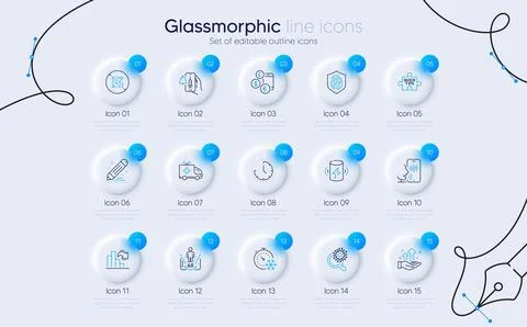 Set of Coronavirus research, Freezing timer and Charge battery line icons for Stock-Illustration