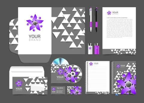 Set corporate identity elements gray and purple people logo Stockillustratie