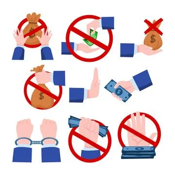 Set of corruption hands collection, Corruption and Bribery in business conc.. Stock Illustration