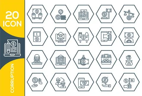 Set of corruption Related Vector Line Icons. Dishonesty icon set in thin line Stock Illustration