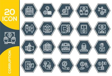 Set of corruption Related Vector Line Icons. Dishonesty icon set in thin line Stock Illustration