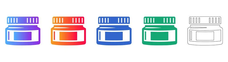 Set of Cosmetic Cream Jars in Gradient and Outline Styles Stock-Illustration