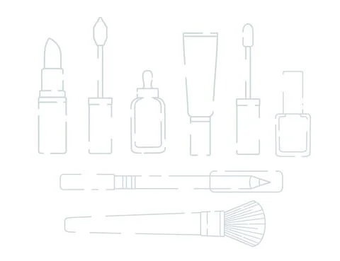 Set of cosmetic items outline vector illustration on white background Stock Illustration
