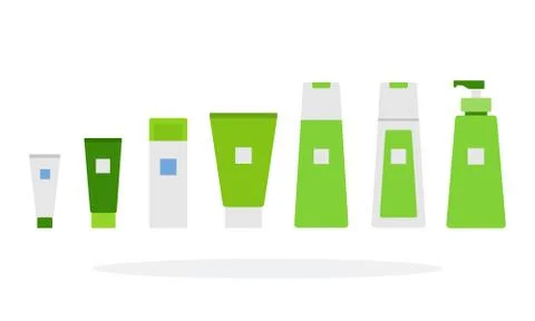 Set of cosmetic products in various containers vector flat material design Stock Illustration