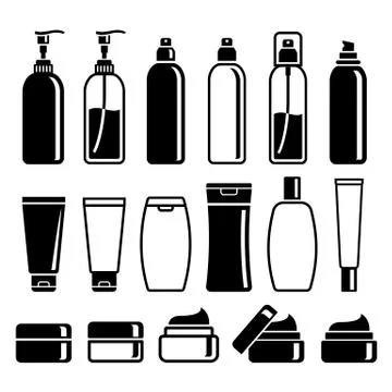 Set of cosmetics bottles. Vector illustrations. Stock Illustration