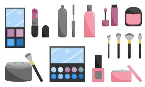 Set of cosmetics. Cosmetics for applying makeup. Flat style. Vector. Stock Illustration