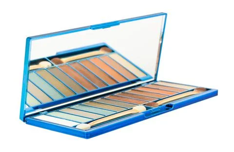 Set of cosmetics eyeshadows with mirror Stock Photos