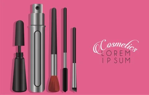 Set of cosmetics makeup with lettering Stock Illustration