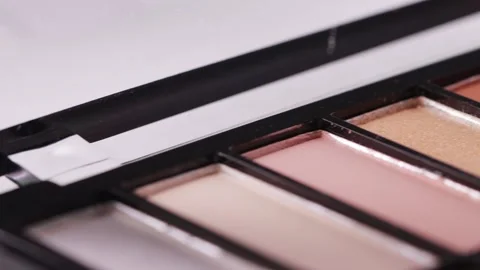 Set of cosmetics powder eye shadows with different shades, close-up. Design Stockbeeldmateriaal 254660515