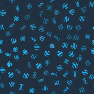 Set Cosmic ship, Planet, Space capsule and Rocket on seamless pattern. Vector イラスト素材