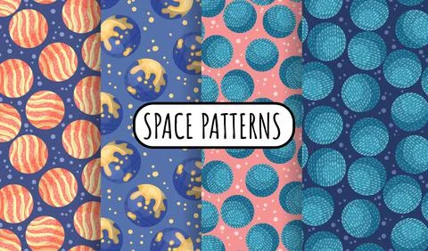 Set of cosmos seamless space pattern background with planets. Collection of s Stock Illustration