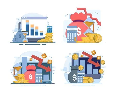 Set of cost reduction and financial crisis concept illustrations Stock Illustration