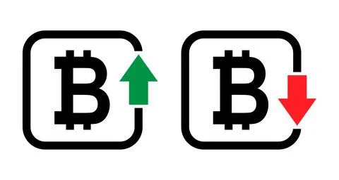 Set of cost symbol bitcoin increase and decrease icon. Money vector symbol is Stock Illustration