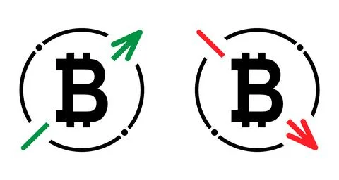 Set of cost symbol bitcoin increase and decrease icon. Money vector symbol is Stock Illustration