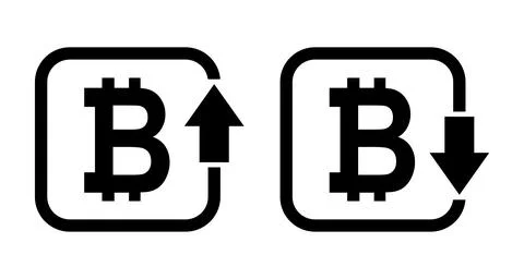 Set of cost symbol bitcoin increase and decrease icon. Money vector symbol is Stock Illustration