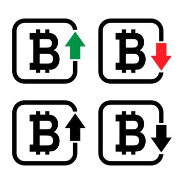 Set of cost symbol bitcoin increase and decrease icon. Money vector symbol is Stock Illustration