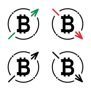 Set of cost symbol bitcoin increase and decrease icon. Money vector symbol is Stock Illustration