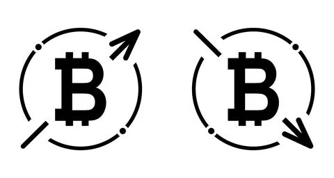 Set of cost symbol bitcoin increase and decrease icon. Money vector symbol is Stock Illustration