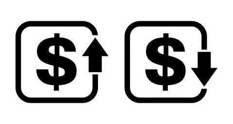 Set of cost symbol dollar increase and decrease icon. Money vector symbol iso Stock Illustration