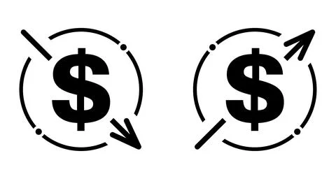 Set of cost symbol dollar increase and decrease icon. Money vector symbol iso Stock Illustration