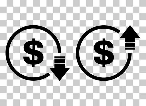 Set of cost symbol dollar increase and decrease icon. Money vector symbol iso Stock Illustration