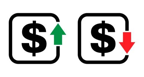 Set of cost symbol dollar increase and decrease icon. Money vector symbol iso Stock Illustration