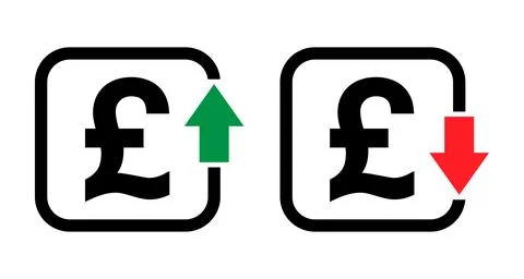 Set of cost symbol pound increase and decrease icon. Money vector symbol isol Stock Illustration