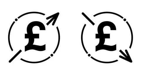 Set of cost symbol pound increase and decrease icon. Money vector symbol isol Stock Illustration