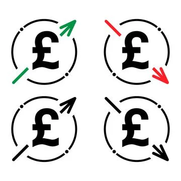 Set of cost symbol pound increase and decrease icon. Money vector symbol isol Stock Illustration