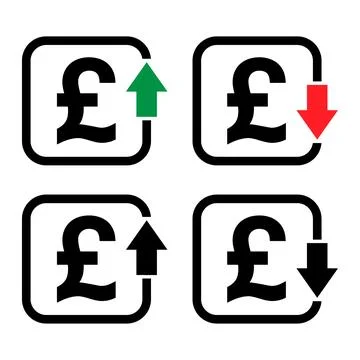 Set of cost symbol pound increase and decrease icon. Money vector symbol isol Stock Illustration