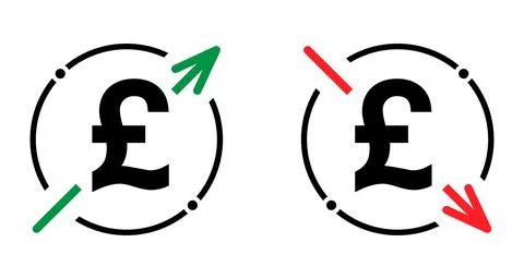 Set of cost symbol pound increase and decrease icon. Money vector symbol isol Stock Illustration