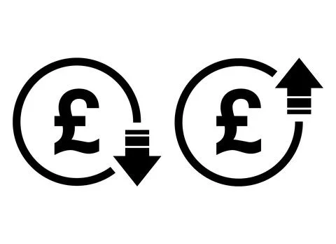 Set of cost symbol pound increase and decrease icon. Money vector symbol isol Stock Illustration