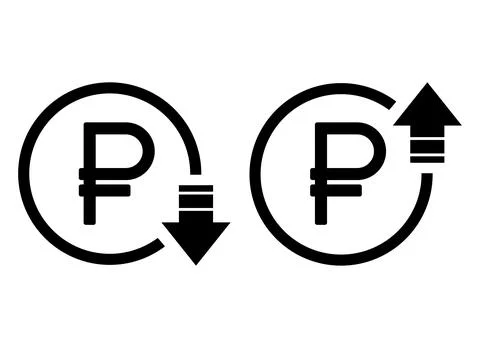 Set of cost symbol ruble increase and decrease icon. Money vector symbol isol Stock Illustration