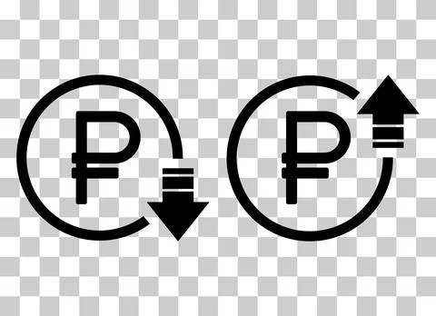 Set of cost symbol ruble increase and decrease icon. Money vector symbol isol Stock Illustration