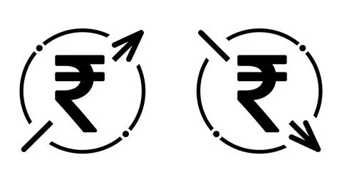 Set of cost symbol rupee increase and decrease icon. Money vector symbol isol Stock Illustration