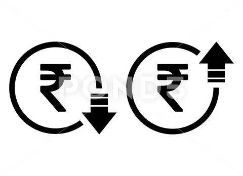 Set of cost symbol rupee increase and decrease icon. Money vector ...