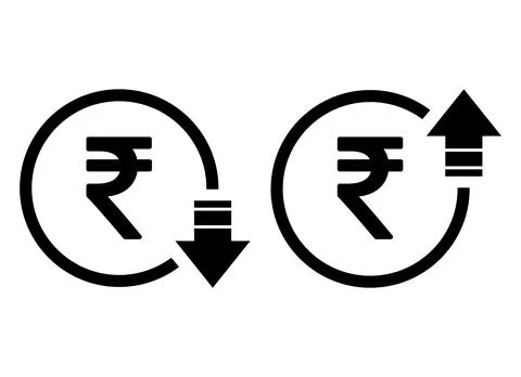Set of cost symbol rupee increase and decrease icon. Money vector symbol isol Stock Illustration
