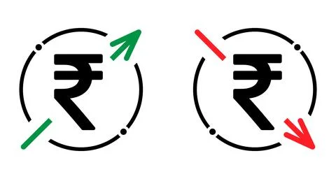 Set of cost symbol rupee increase and decrease icon. Money vector symbol isol Stock Illustration