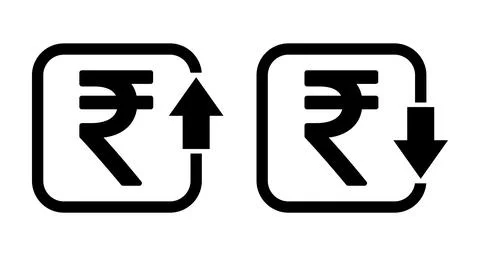Set of cost symbol rupee increase and decrease icon. Money vector symbol isol Stock Illustration