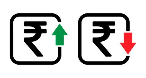 Set of cost symbol rupee increase and decrease icon. Money vector symbol isol Stock Illustration
