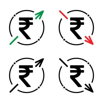 Set of cost symbol rupee increase and decrease icon. Money vector symbol isol Stock Illustration