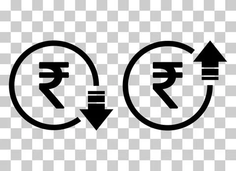 Set of cost symbol rupee increase and decrease icon. Money vector symbol isol Stock Illustration