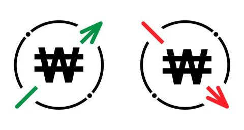 Set of cost symbol won increase and decrease icon. Money vector symbol isolat Stock Illustration