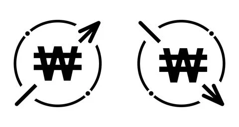 Set of cost symbol won increase and decrease icon. Money vector symbol isolat Stock Illustration