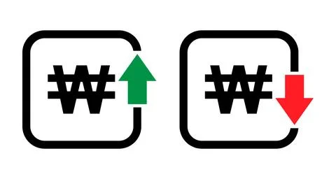 Set of cost symbol won increase and decrease icon. Money vector symbol isolat Stock Illustration