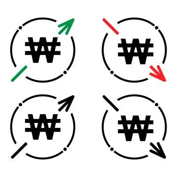 Set of cost symbol won increase and decrease icon. Money vector symbol isolat Stock Illustration