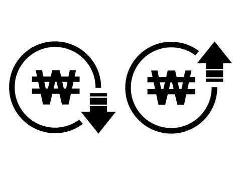 Set of cost symbol won increase and decrease icon. Money vector symbol isolat Stock Illustration