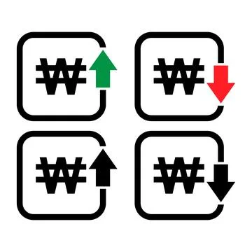 Set of cost symbol won increase and decrease icon. Money vector symbol isolat Stock Illustration
