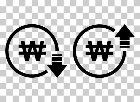 Set of cost symbol won increase and decrease icon. Money vector symbol isolat Stock Illustration