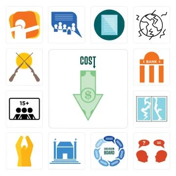Set of cost uction, inquiry, discussion board, municipal, folded hands, broke Illustrazione stock gratuita